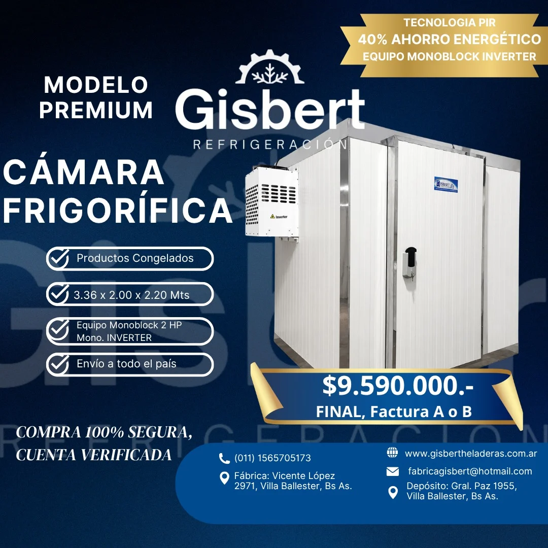 Cámara frigorífica para congelados 3.36 x 2.00 x 2.20 mts