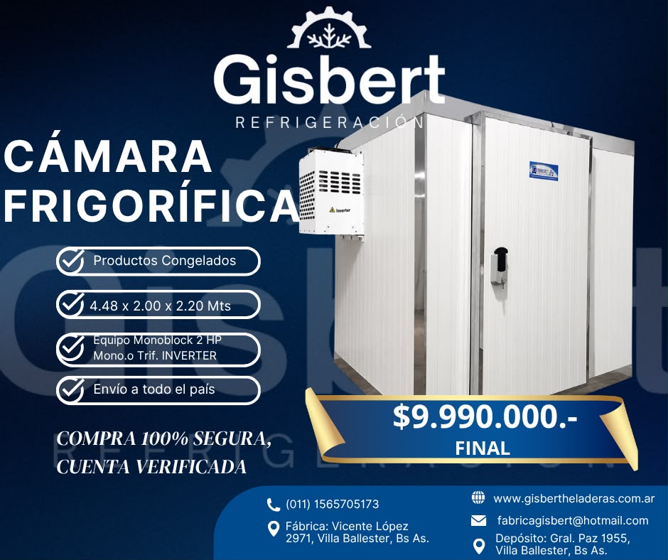 Cámara frigorífica para congelados 4.48 x 2.00 x 2.20 mts