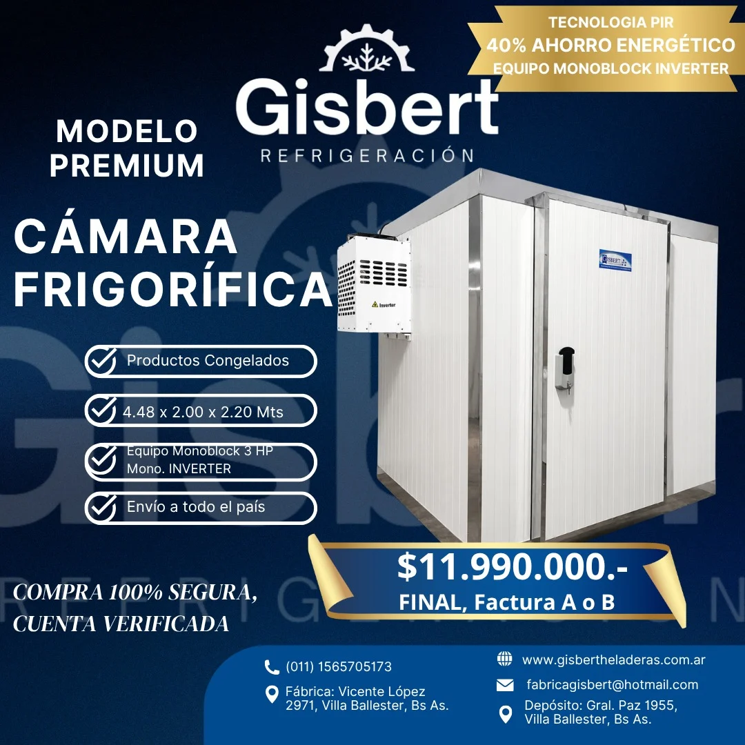Cámara frigorífica para congelados 4.48 x 2.00 x 2.20 mts · 3 HP