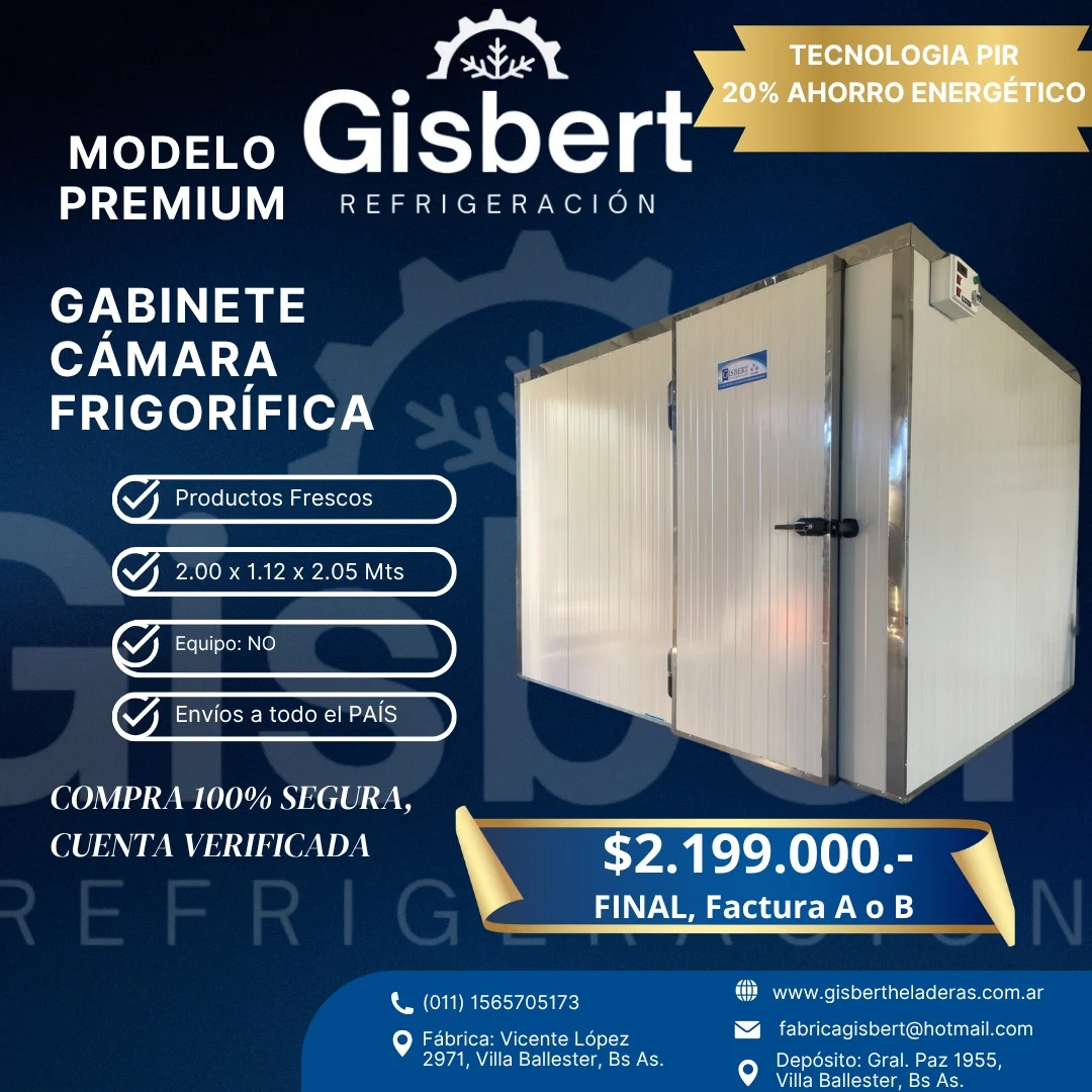 Gabinete cámara frigorífica para productos frescos 2.00 x 1.12 x 2.05 mts