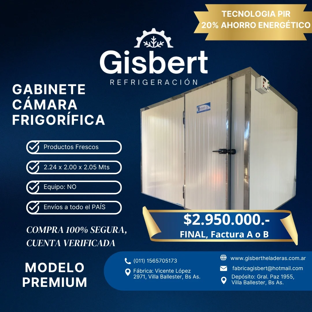 Gabinete cámara frigorífica para productos frescos 2.24 x 2.00 x 2.05 mts