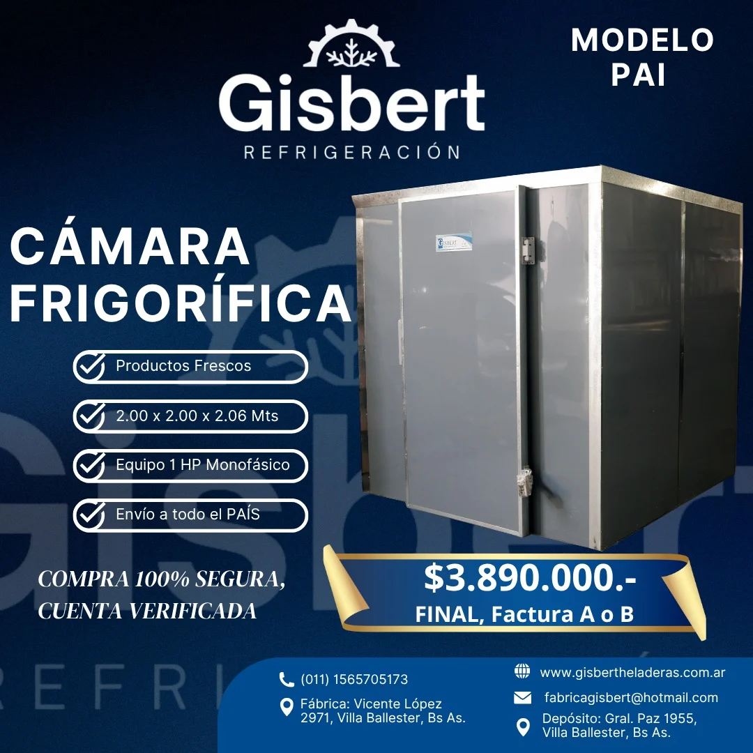 Cámara frigorífica para productos frescos 2.00 x 2.00 x 2.06 mts