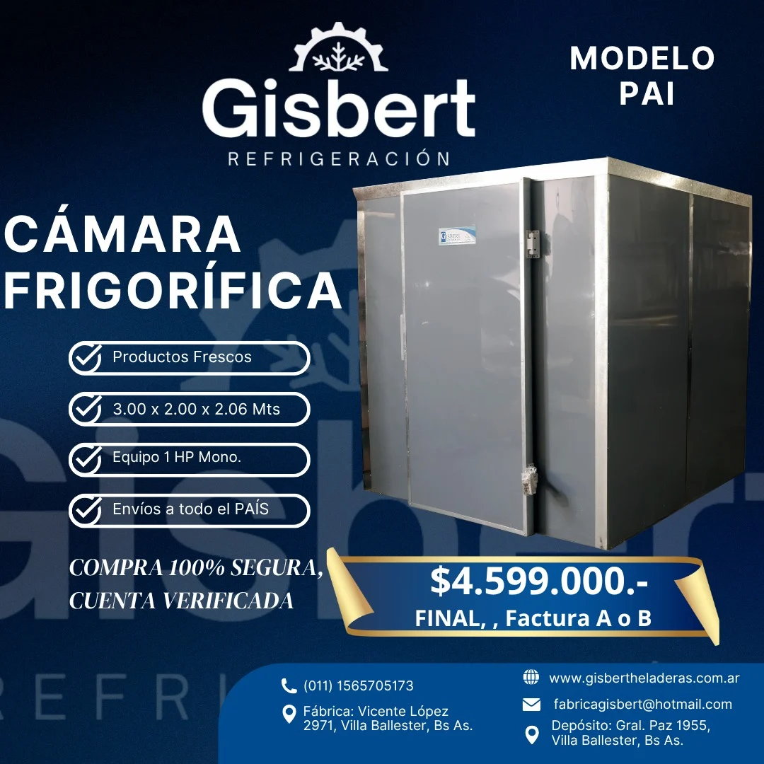 Cámara frigorífica para productos frescos 3.00 x 2.00 x 2.06 mts · 1 HP