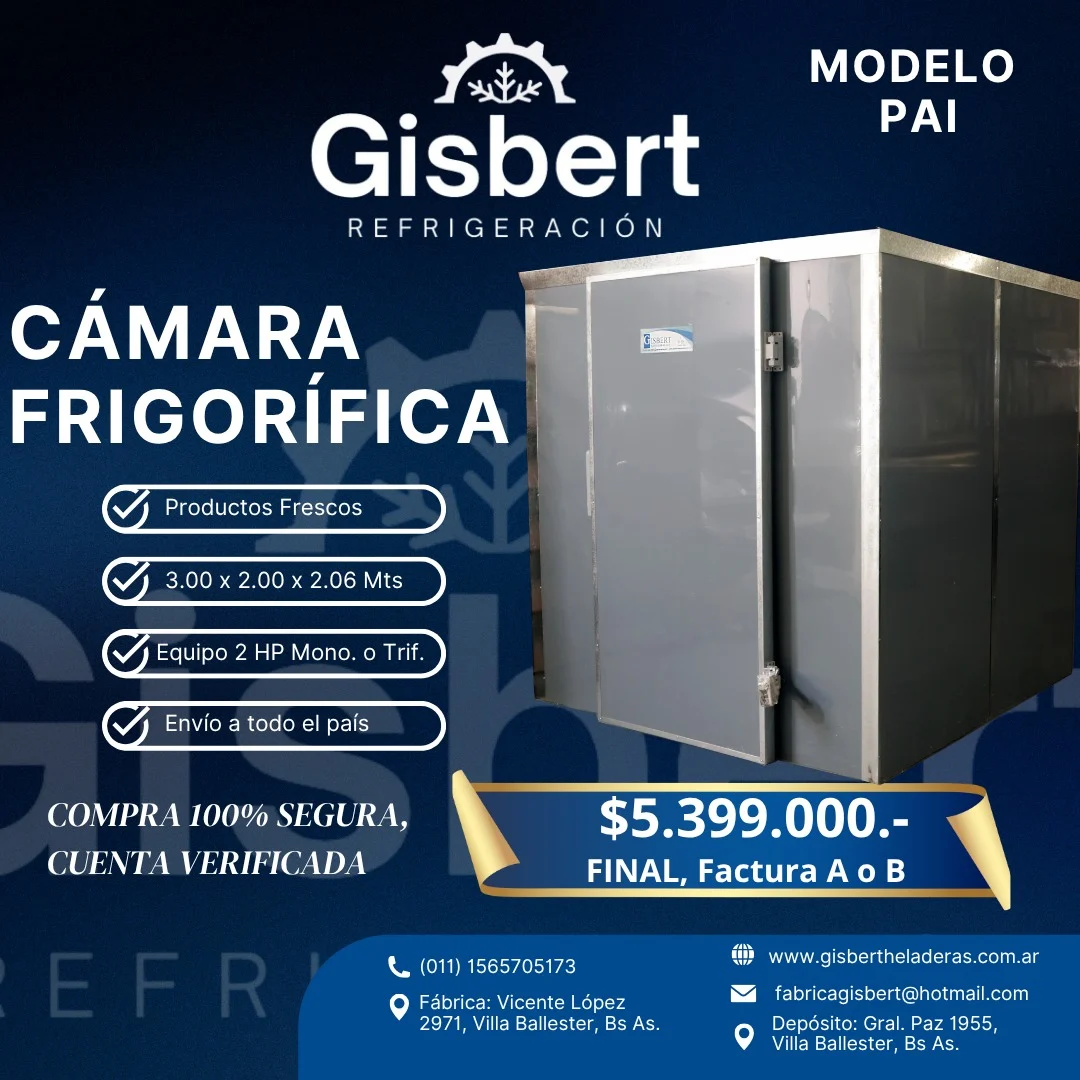 Cámara frigorífica para productos frescos 3.00 x 2.00 x 2.06 mts · 2 HP